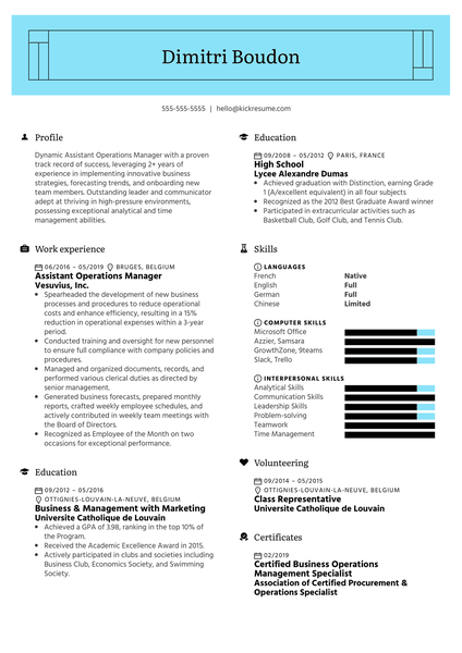 Assistant Operations Manager Resume Example