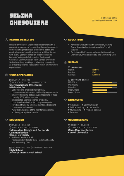 User Experience Researcher Resume Example