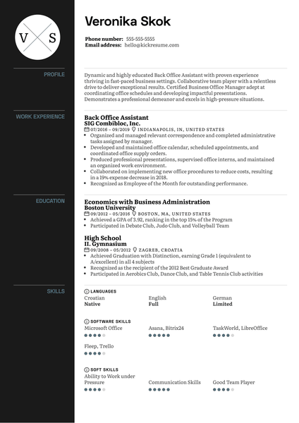 Back Office Assistant Resume Sample