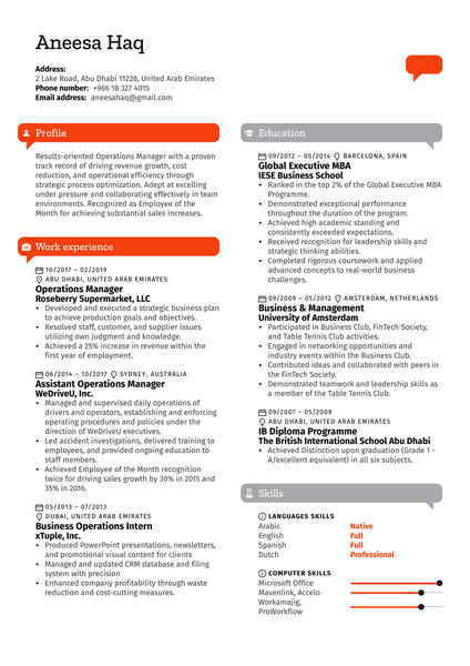 Operations Manager Resume Template