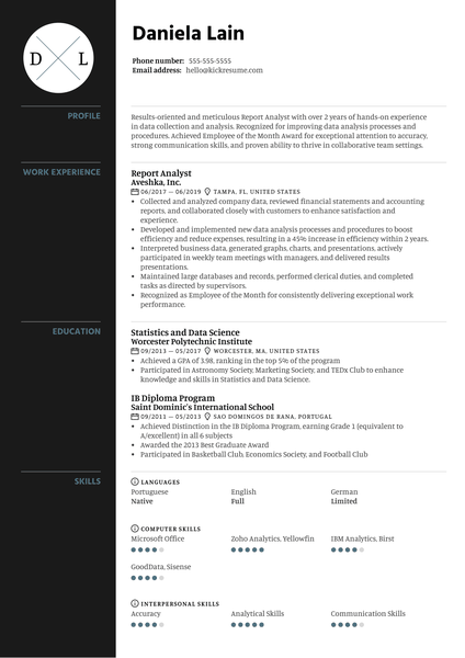 Report Analyst Resume Sample