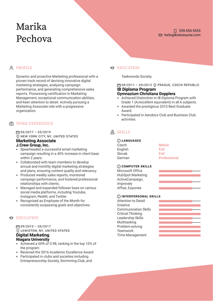 Marketing Associate Resume Example