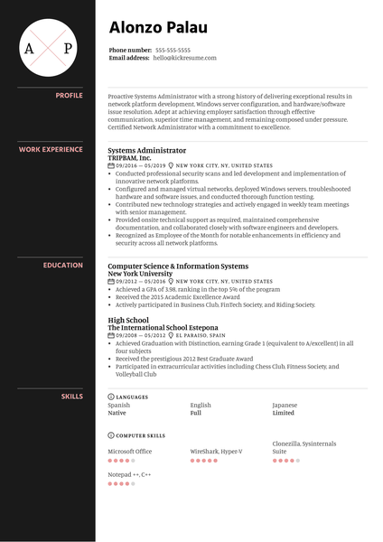 Systems Administrator Resume Sample