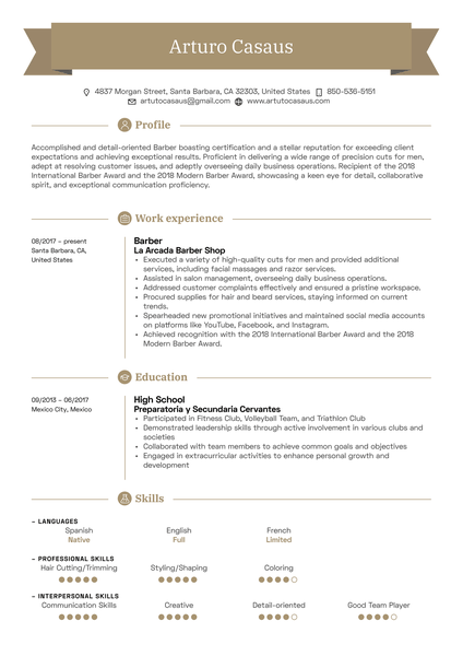 Barber Resume Sample