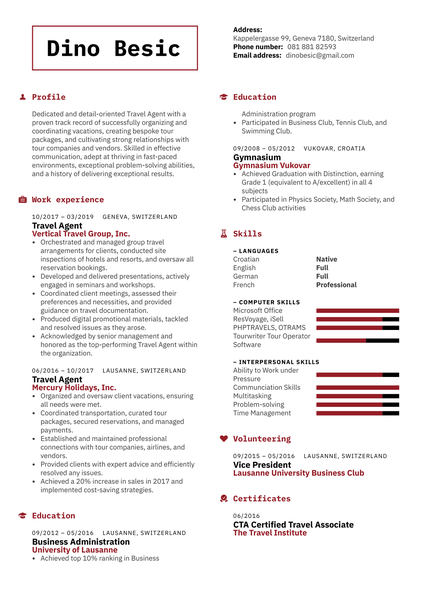 Travel Agent Resume Template