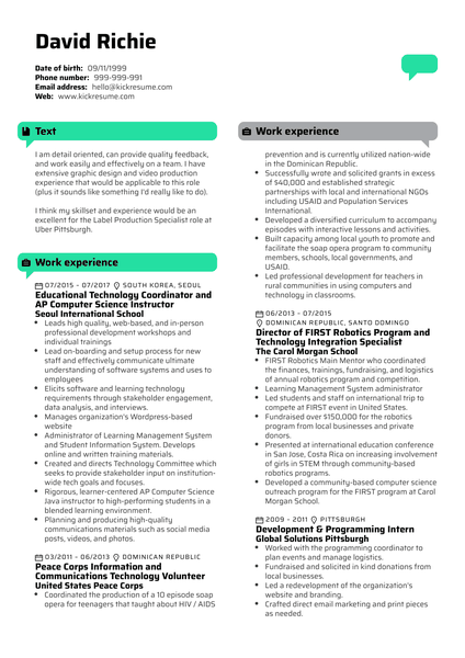 Uber Test Autonomy Analyst Resume Example