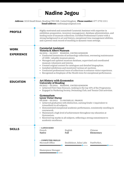 Curatorial Assistant Resume Example