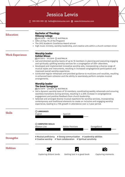 Worship leader Resume Sample