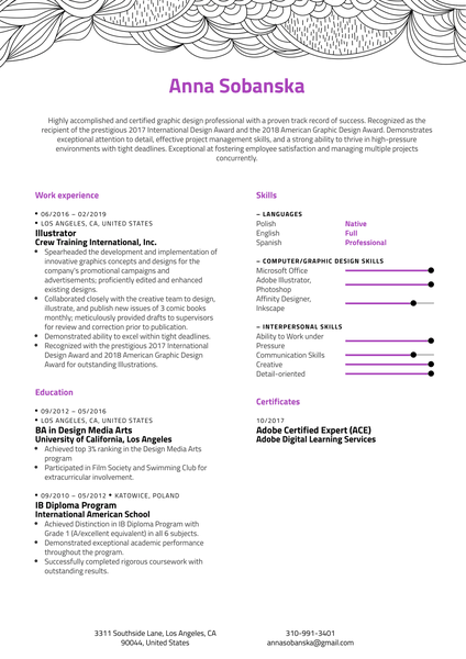 Illustrator Resume Example