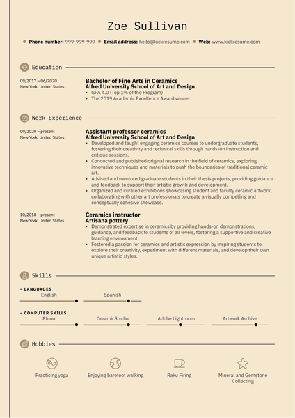 Assistant Professor Ceramics Resume Sample