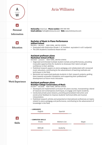 Assistant Professor Piano Resume Sample