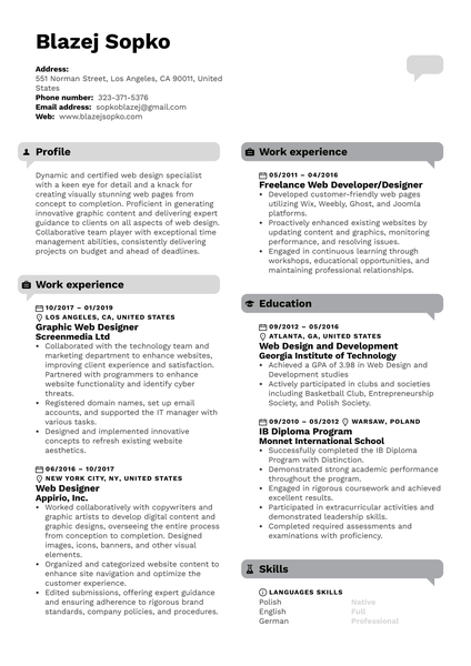 Graphic Web Designer Resume Template