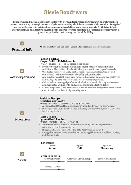 Fashion Editor Resume Example