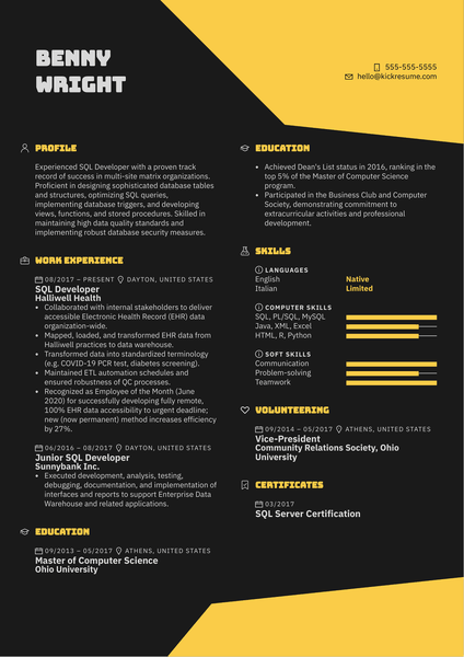 SQL Developer Resume Sample