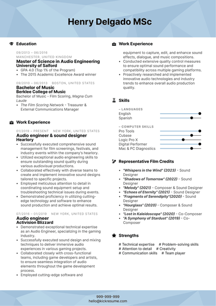 Audio Engineer Resume Sample