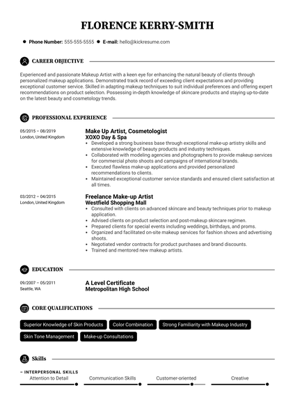 Make-up Artist Resume Example