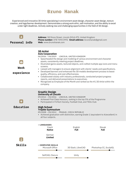 3D Artist Resume Sample