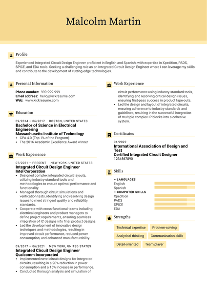 Integrated Circuit Design Engineer Resume Sample