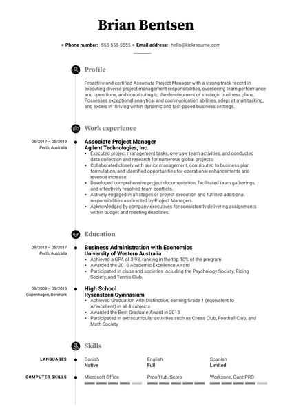 Associate Project Manager Resume Example