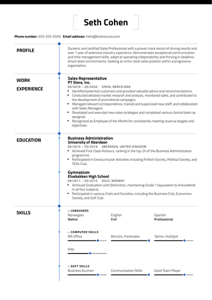 Free Entry Level Resume Example