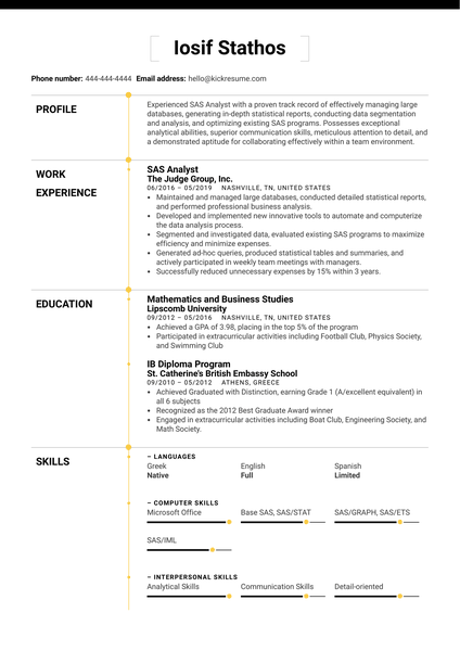 SAS Analyst Resume Sample