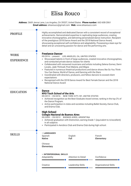 Dancer Resume Template