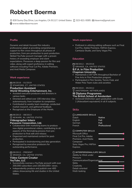 Production Assistant Resume Template