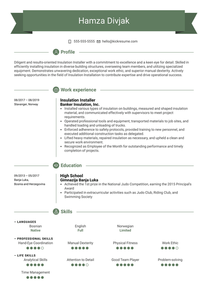 Insulation Installer Resume Example