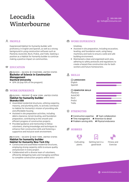 Habitat for Humanity Builder Resume Sample