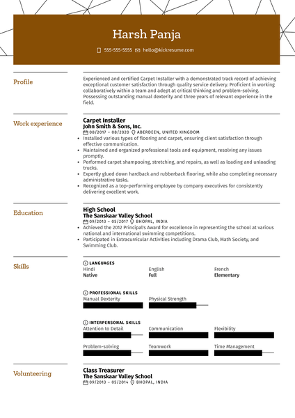 Carpet Installer Resume Example