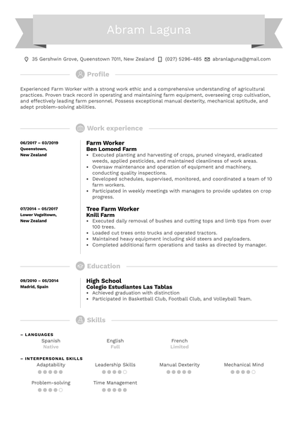 Farm Worker Resume Sample