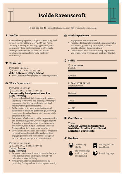 Community Food Project Worker Resume Sample