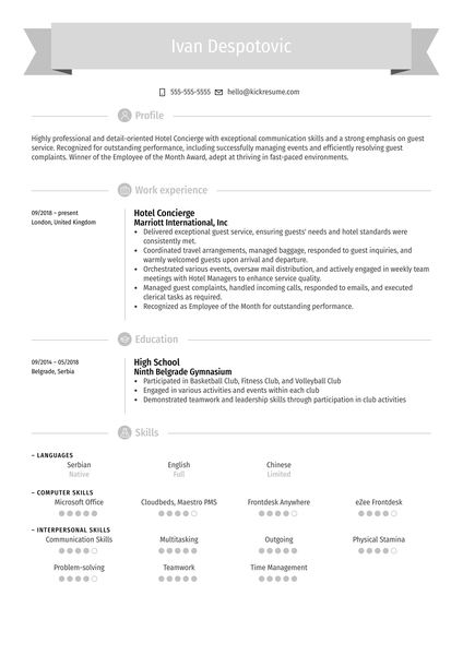 Hotel Concierge Resume Example