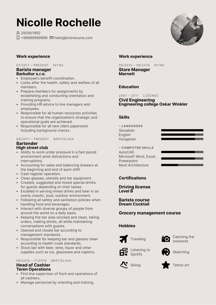 Barista Manager Resume Example