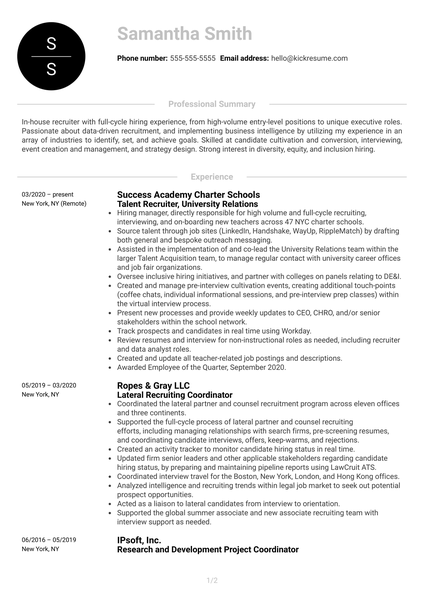 Recruiter at RapidSOS Resume Sample