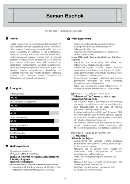 Coinify DevOps Engineer Resume Example