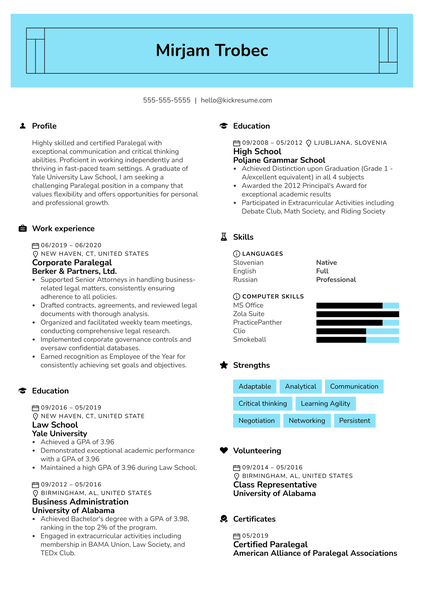 Paralegal Resume Sample