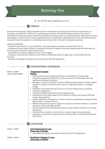 Corporate Counsel Resume Example