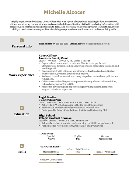 Court Officer Resume Example