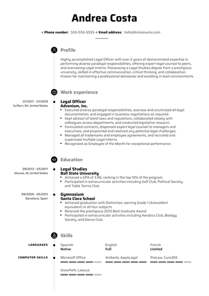 Legal Officer Resume Sample