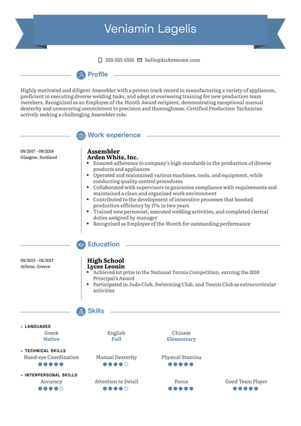 Assembler Resume Example