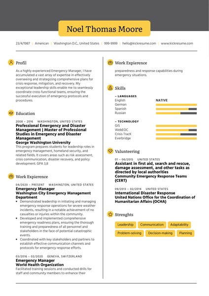 Emergency Manager Resume Sample