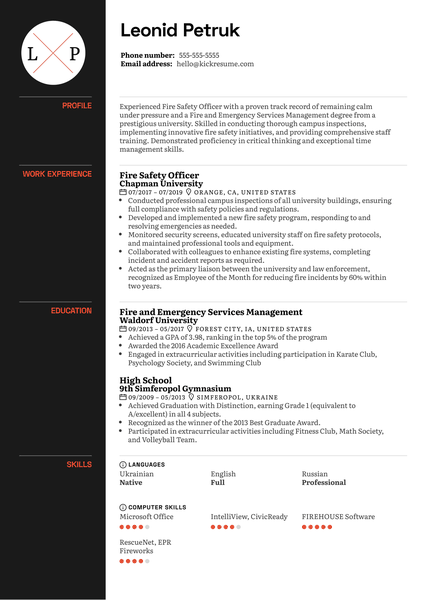 Fire Safety Officer Resume Sample