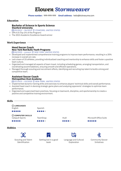 Head Soccer Coach Resume Sample