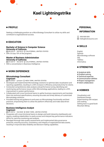 Microstrategy Consultant Resume Sample