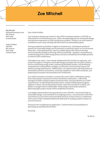 LEED Consultant Cover Letter Sample