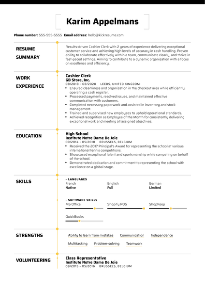 Cashier Clerk Resume Example