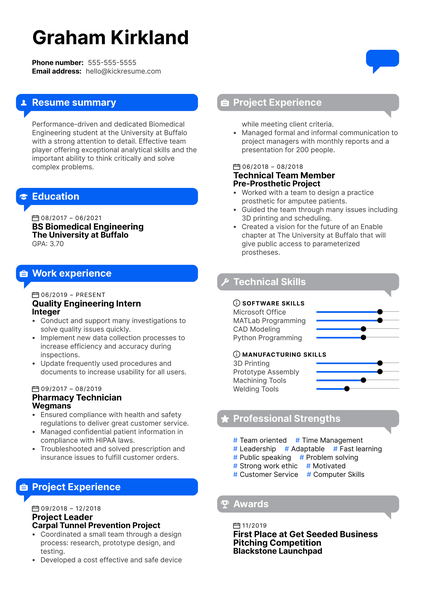 You First Services Engineering Intern Resume Example