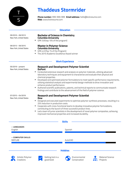 Research and Development Polymer Scientist Resume Sample