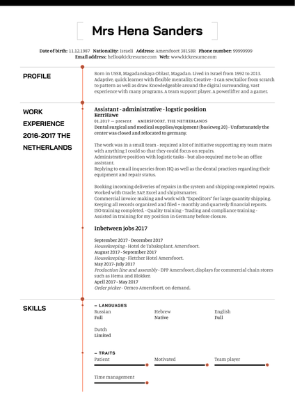 Logistics Assistant CV Example